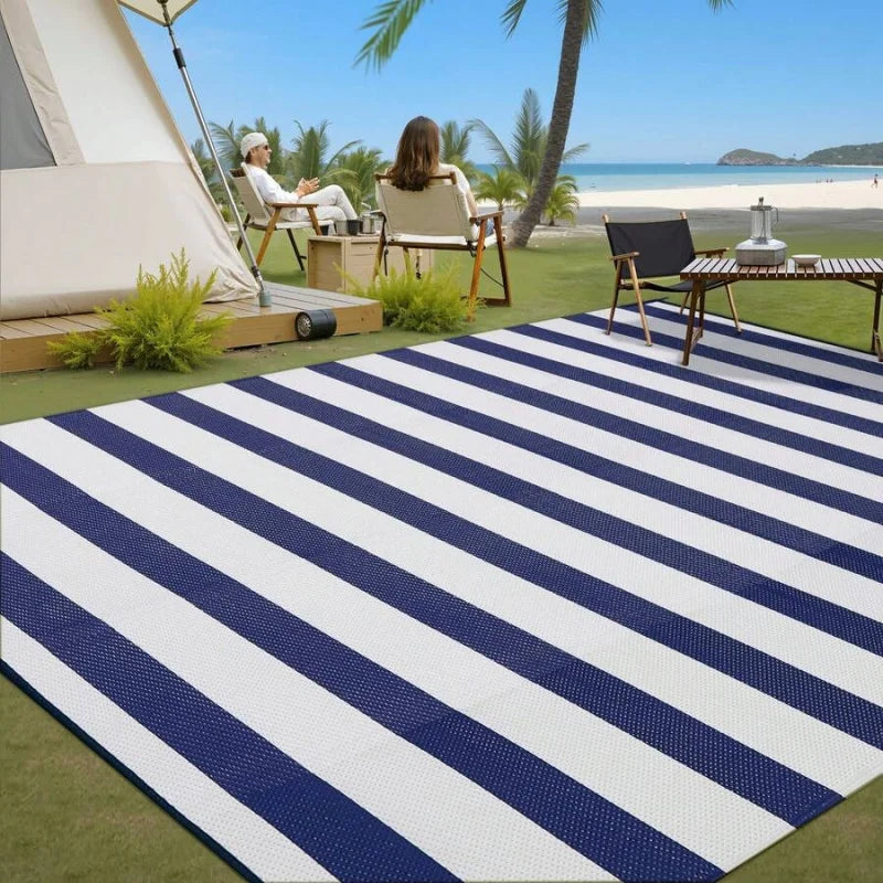 Outdoor Waterproof Patio Rug Reversible Striped Design