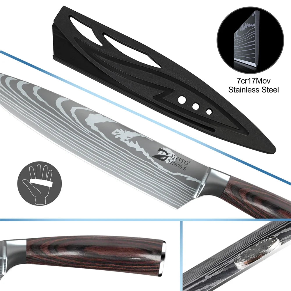MDHAND Damascus Stainless Steel Kitchen Knife Set 8 Pieces