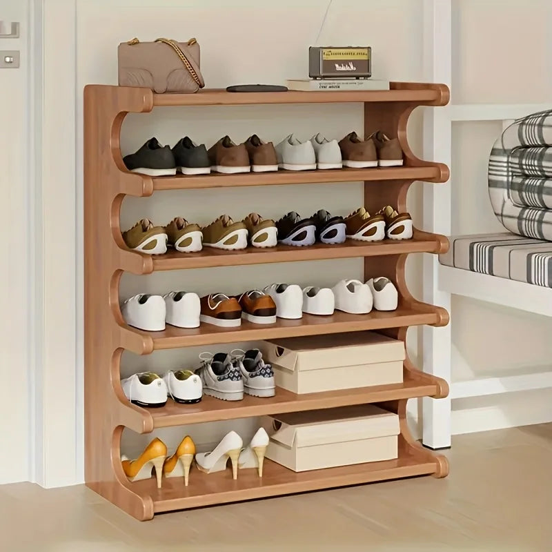 Wood Grain Shoe Rack Space Saving Storage Organizer