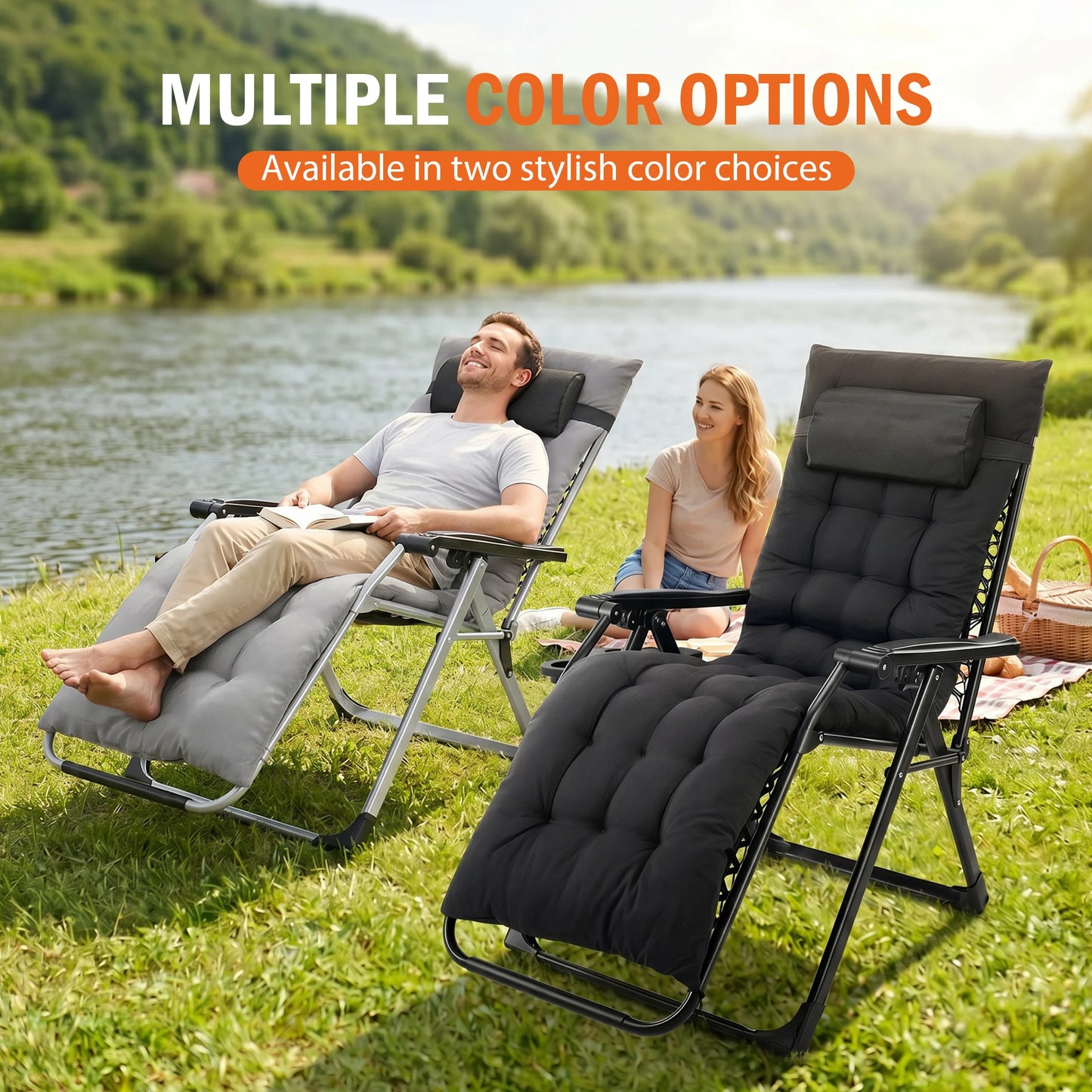 JHK Zero Gravity Reclining Camping Lounge Chair with Cup Holders