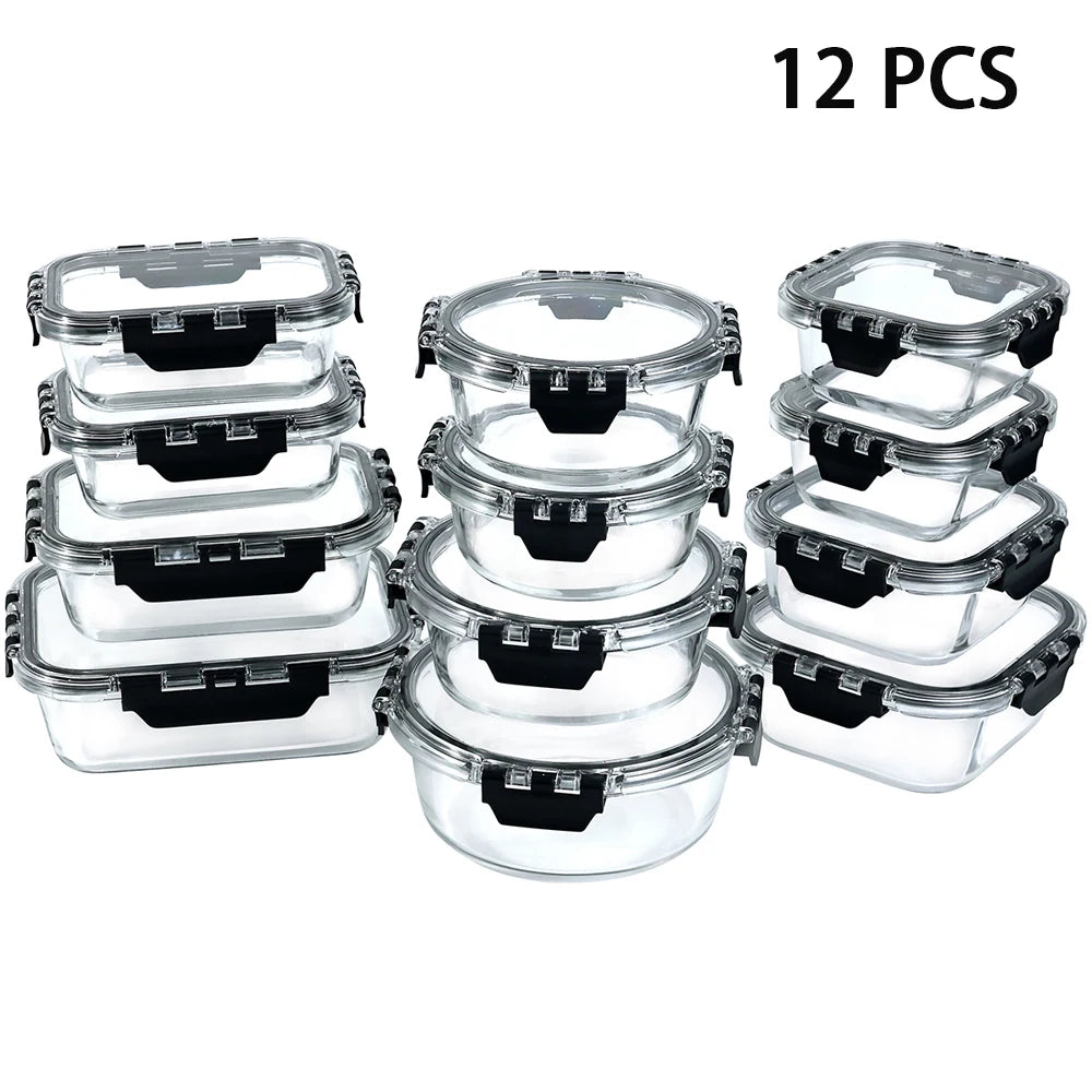 Glass Lunch Box Set 12 Piece Airtight Bento Boxes Containers