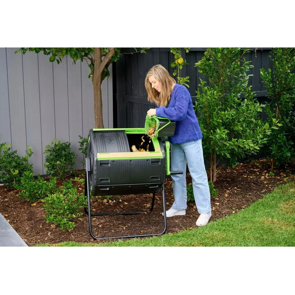 Compost Tumbler Dual Compartment With Easy Geared Turning