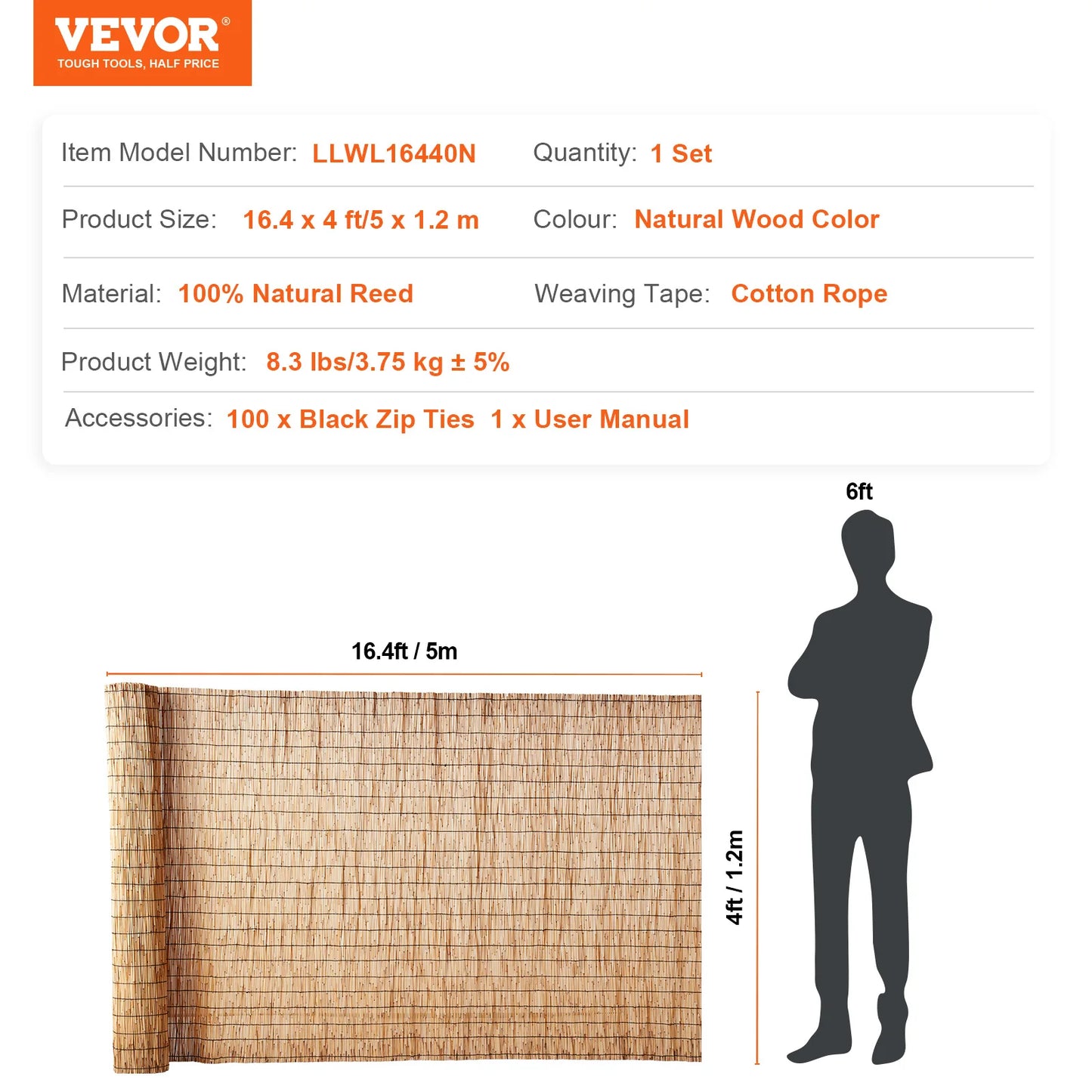 SucceBuy Natural Reed Fencing Roll For Outdoor Backyard Patio Divider