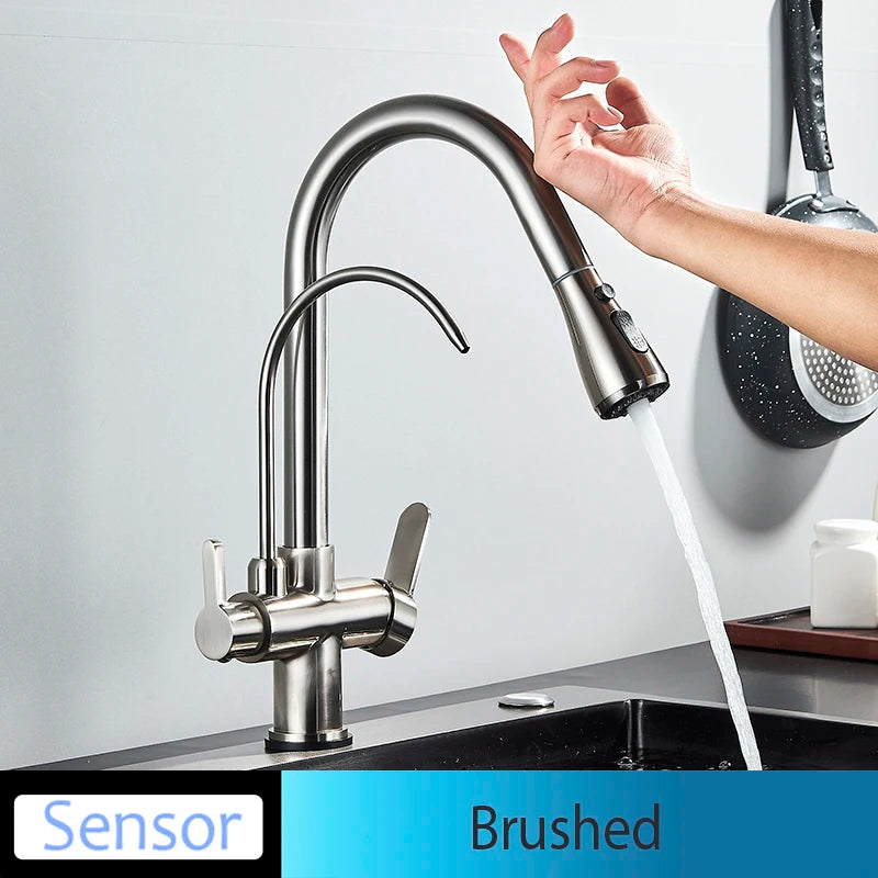 Onyzpily Deck Mounted Brass Dual Handle Kitchen Faucet