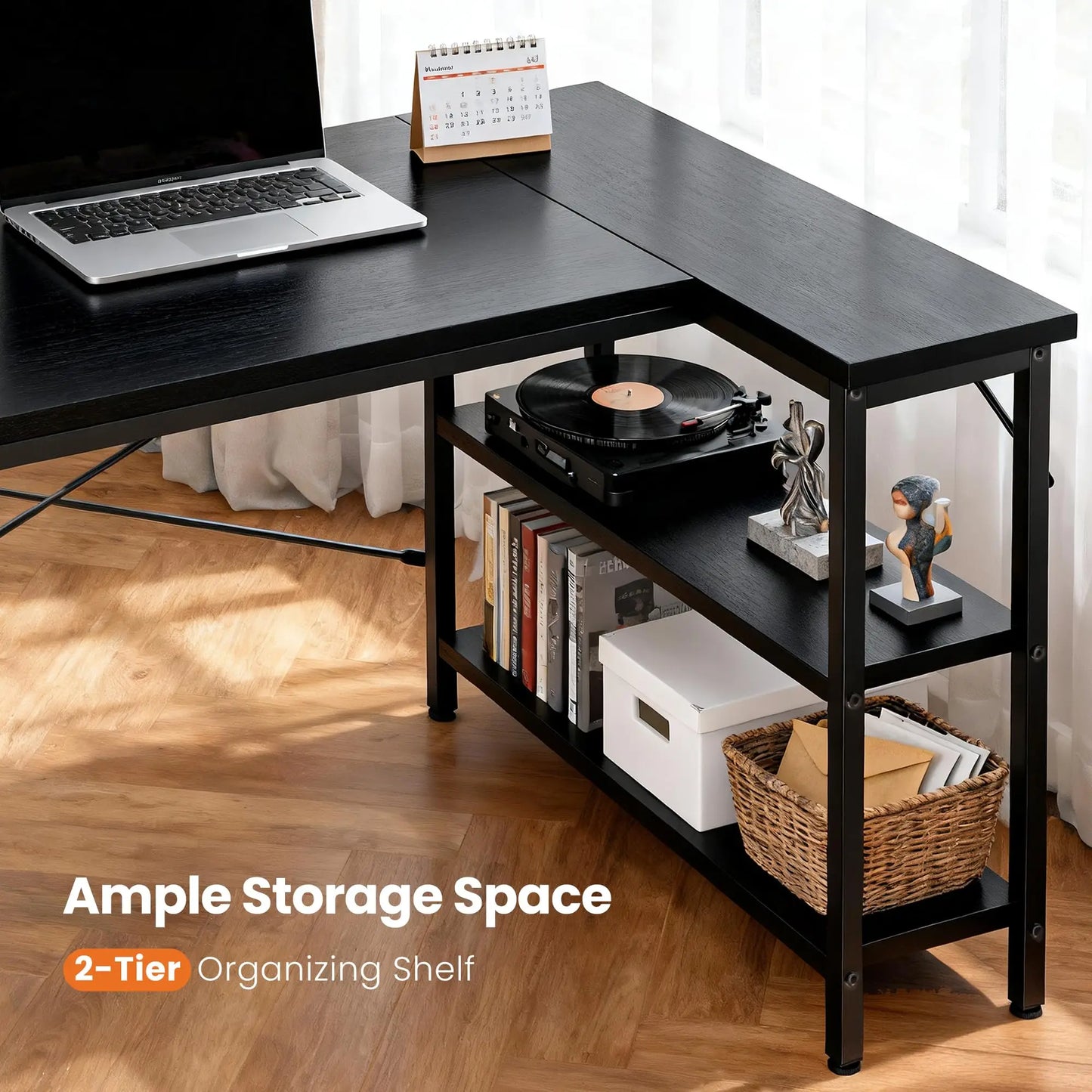 JHK L Shaped Desk Computer Desk With Reversible Storage Shelves