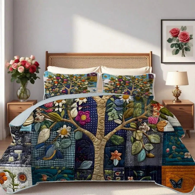 Artistic Tree Jacquard Quilt Set With Pillowcases