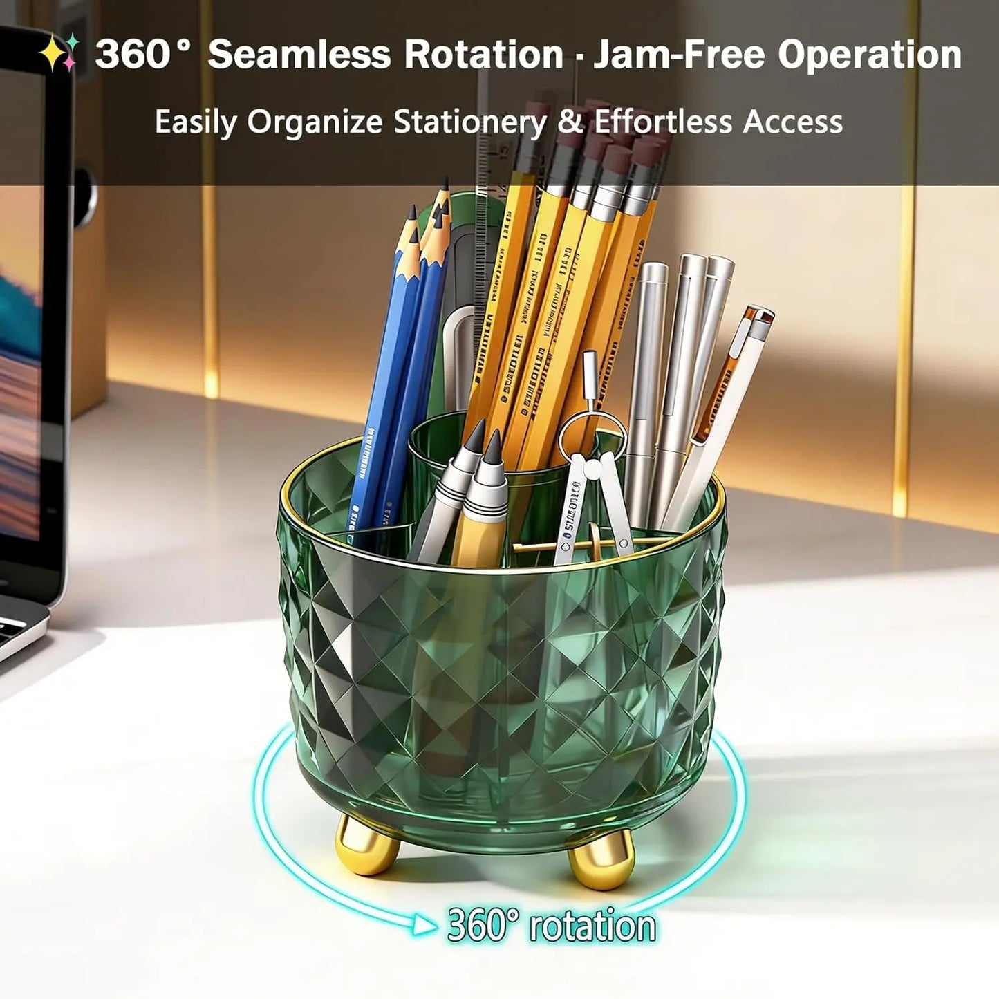 Rotating Desk Pen Holder With Six Compartments For Desktop