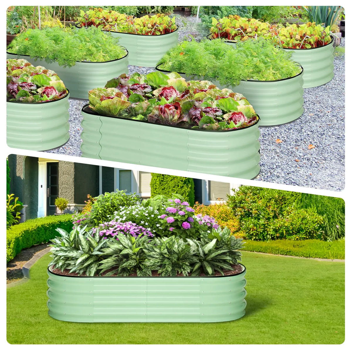 Himiss 2 Pack Galvanized Steel Raised Garden Planter Box For Vegetables Flowers