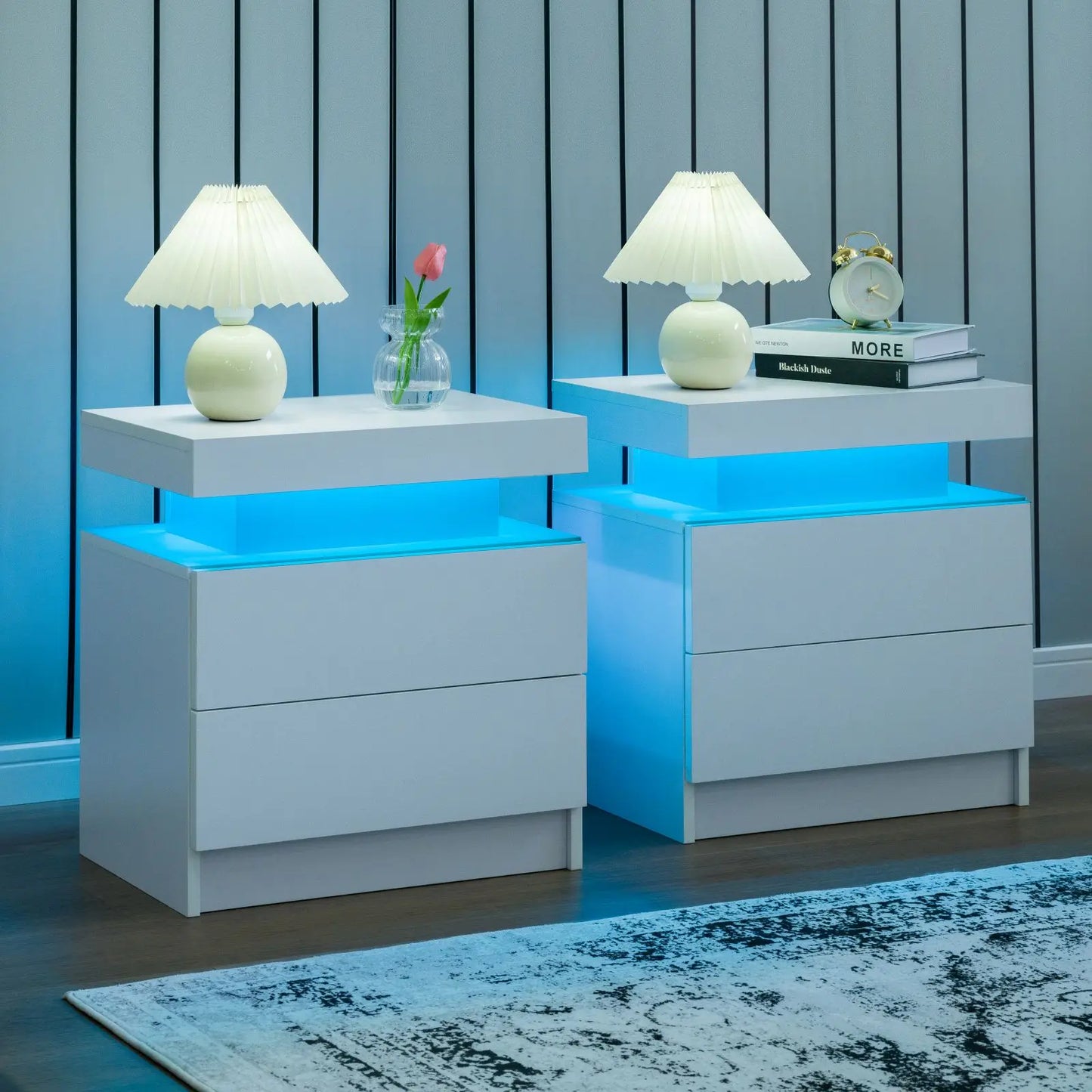 Cubehom LED Nightstand Set Of 2 With Drawers Bedside Table