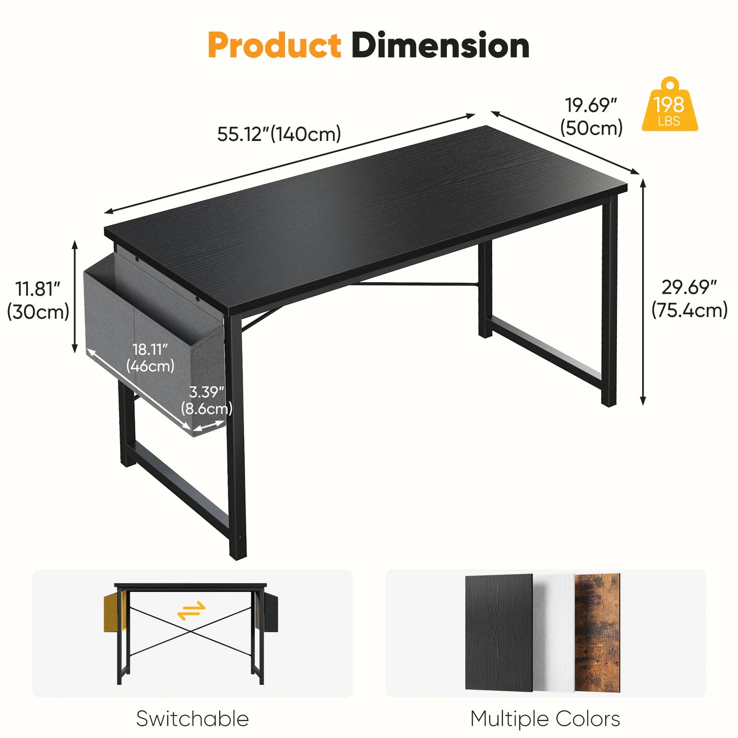 JHK Adjustable Computer Desk With Storage Bag Metal Frame Wood Top Assembly