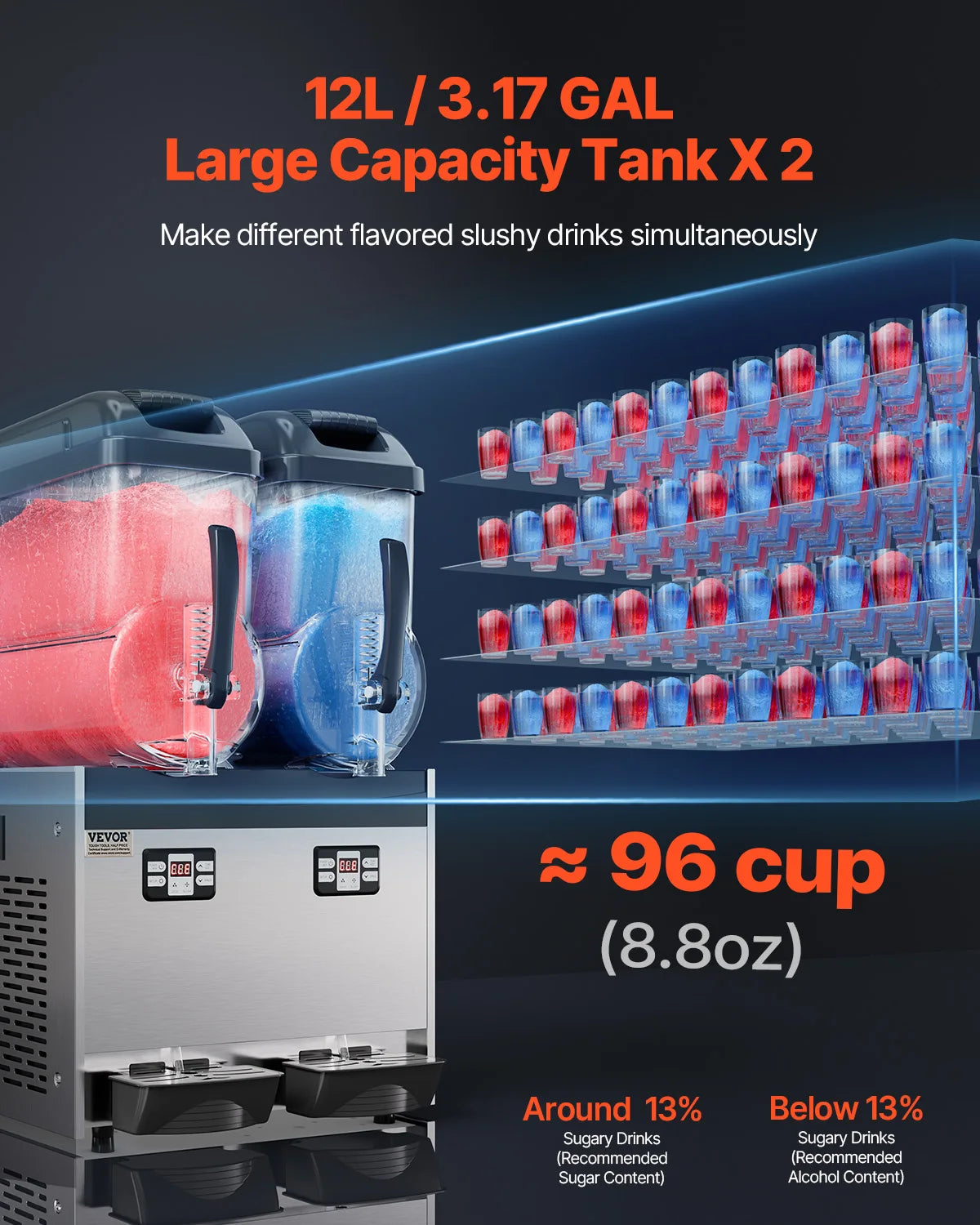 VEVOR Slushy Machine 3-36L Dual Tanks Stainless Steel