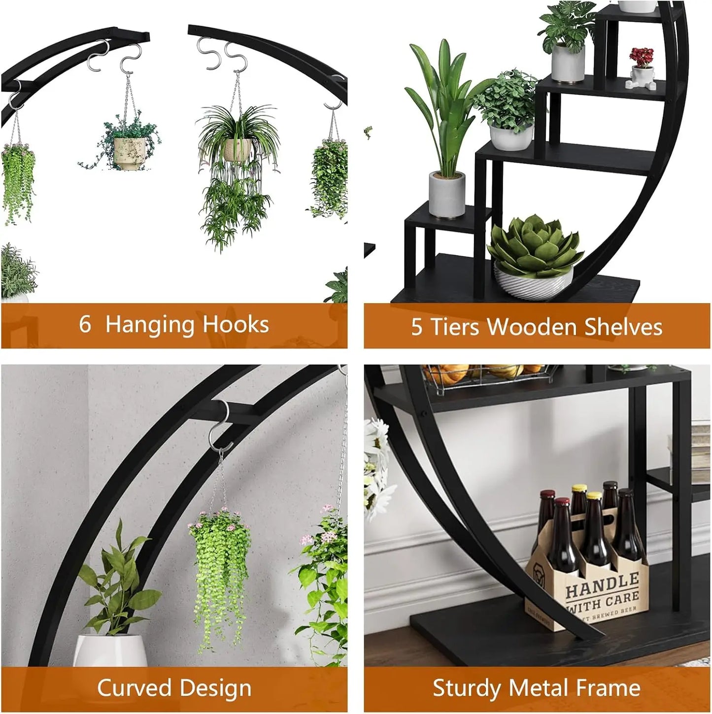 TWISTER.CK Indoor Half Moon Metal Plant Stand Shelf