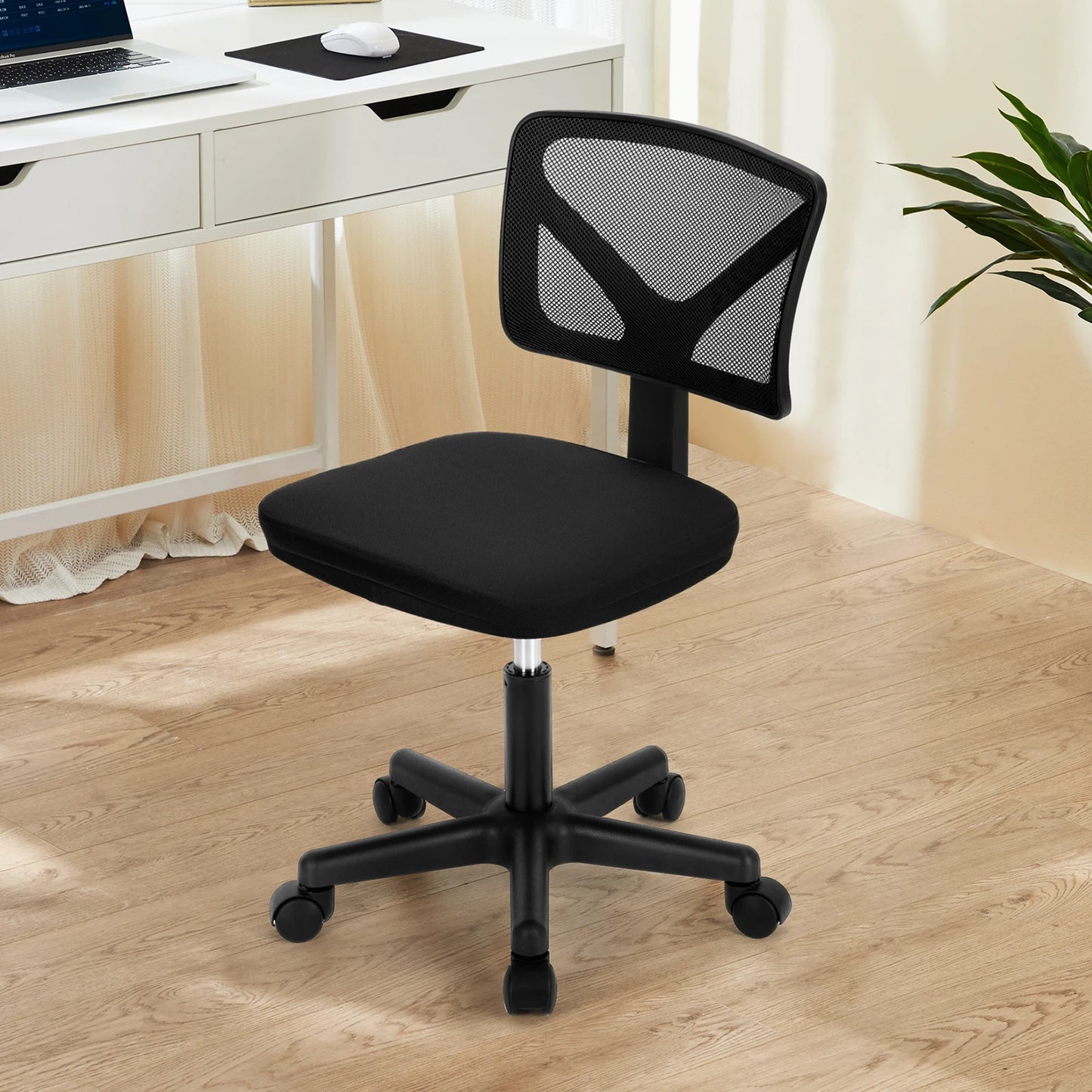 JHK Mesh Lumbar Armless Office Chair With Adjustable Height Wheels