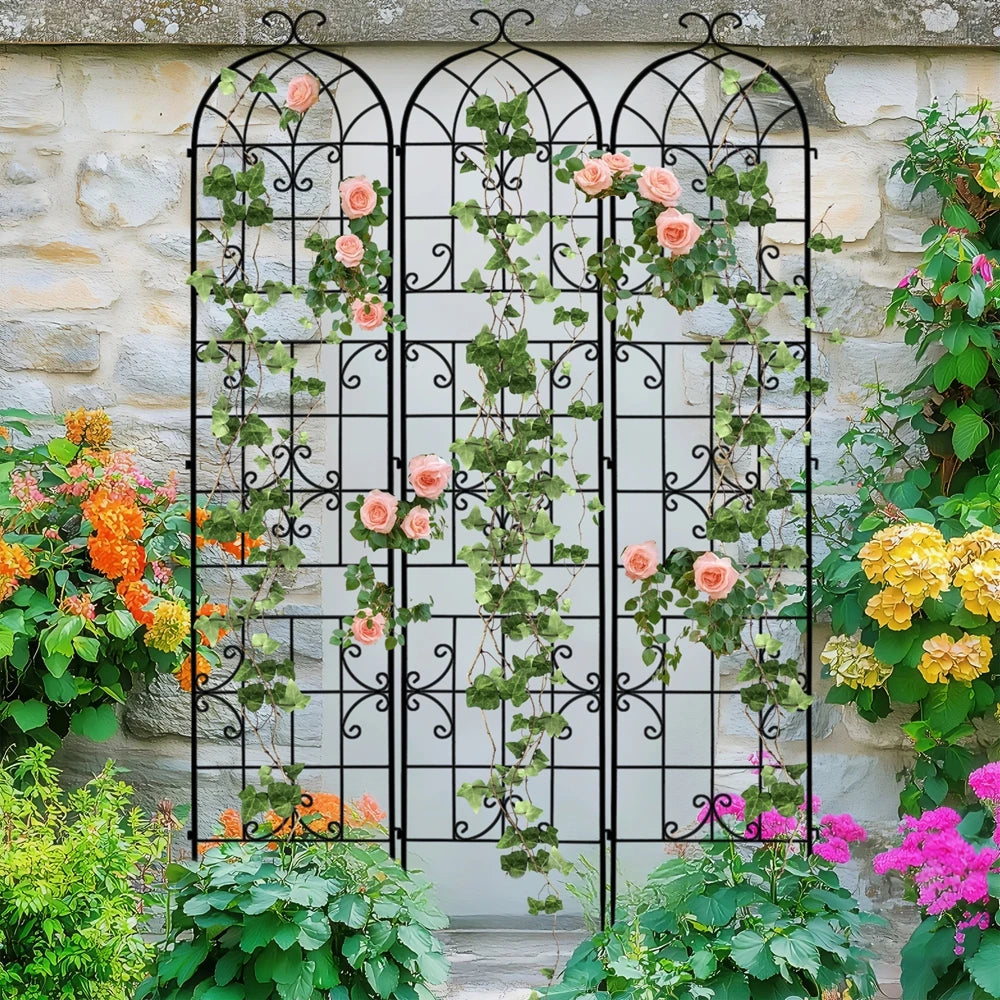 Three Pack Tall Metal Garden Trellis For Climbing Plants
