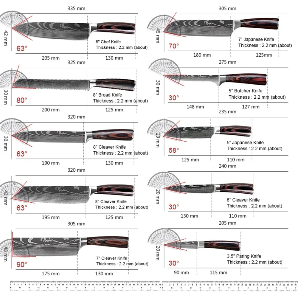 MDHAND 8 Piece Damascus Stainless Steel Kitchen Knife Set
