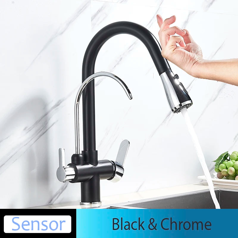 Onyzpily Deck Mounted Brass Dual Handle Kitchen Faucet