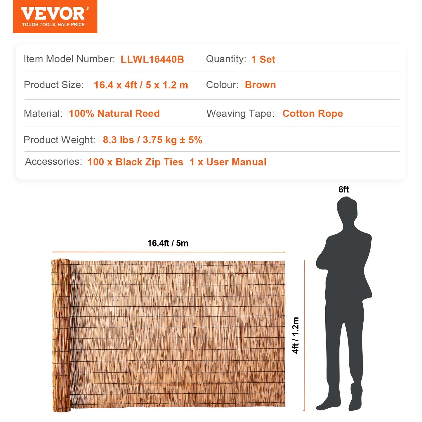 SucceBuy Natural Reed Fencing Roll For Outdoor Backyard Patio Divider