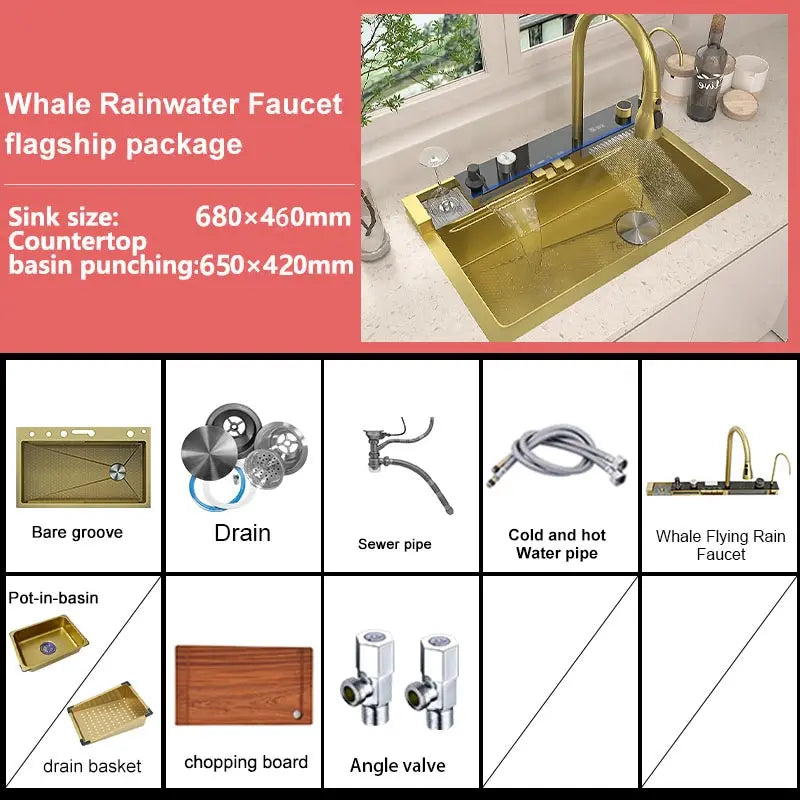 Telisiya Stainless Steel Waterfall Kitchen Sink With Digital Display
