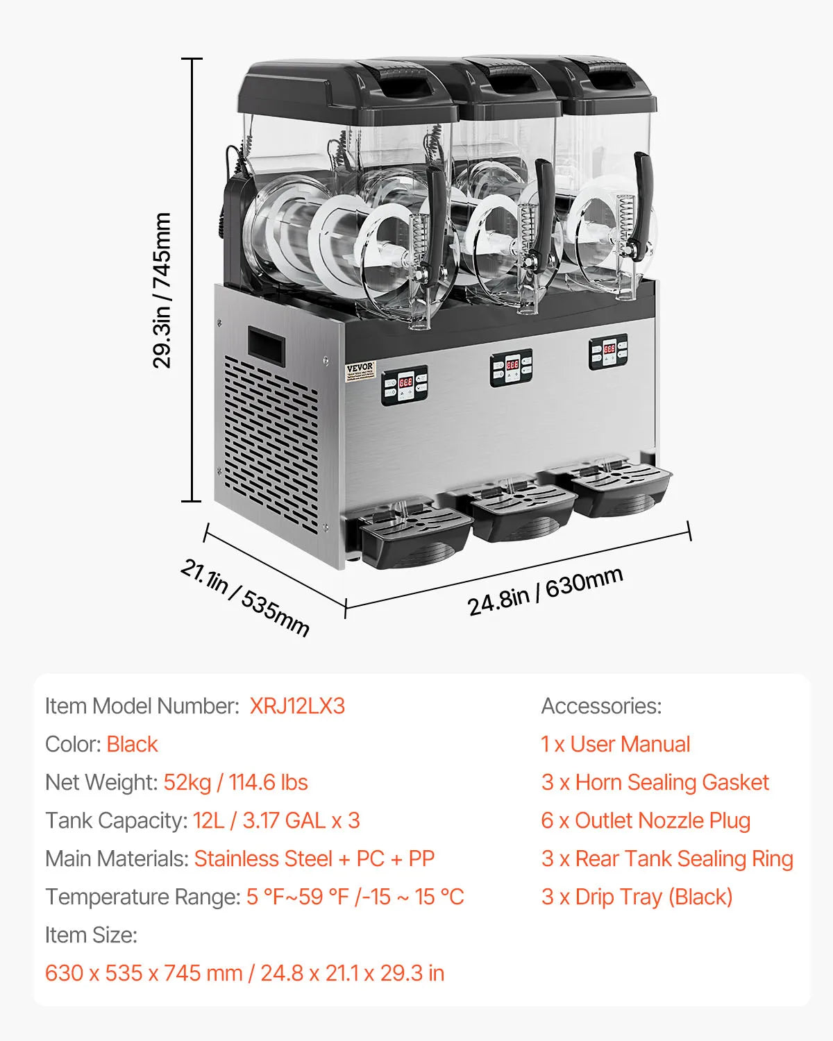 VEVOR Slushy Machine 3-36L Dual Tanks Stainless Steel