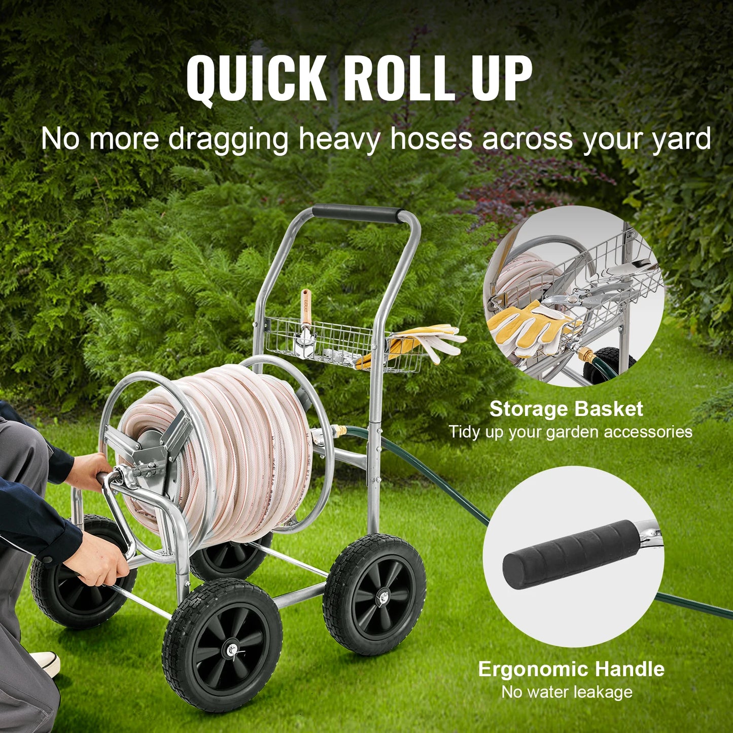 SucceBuy Hose Reel Cart 250ft Heavy Duty Garden Watering Cart