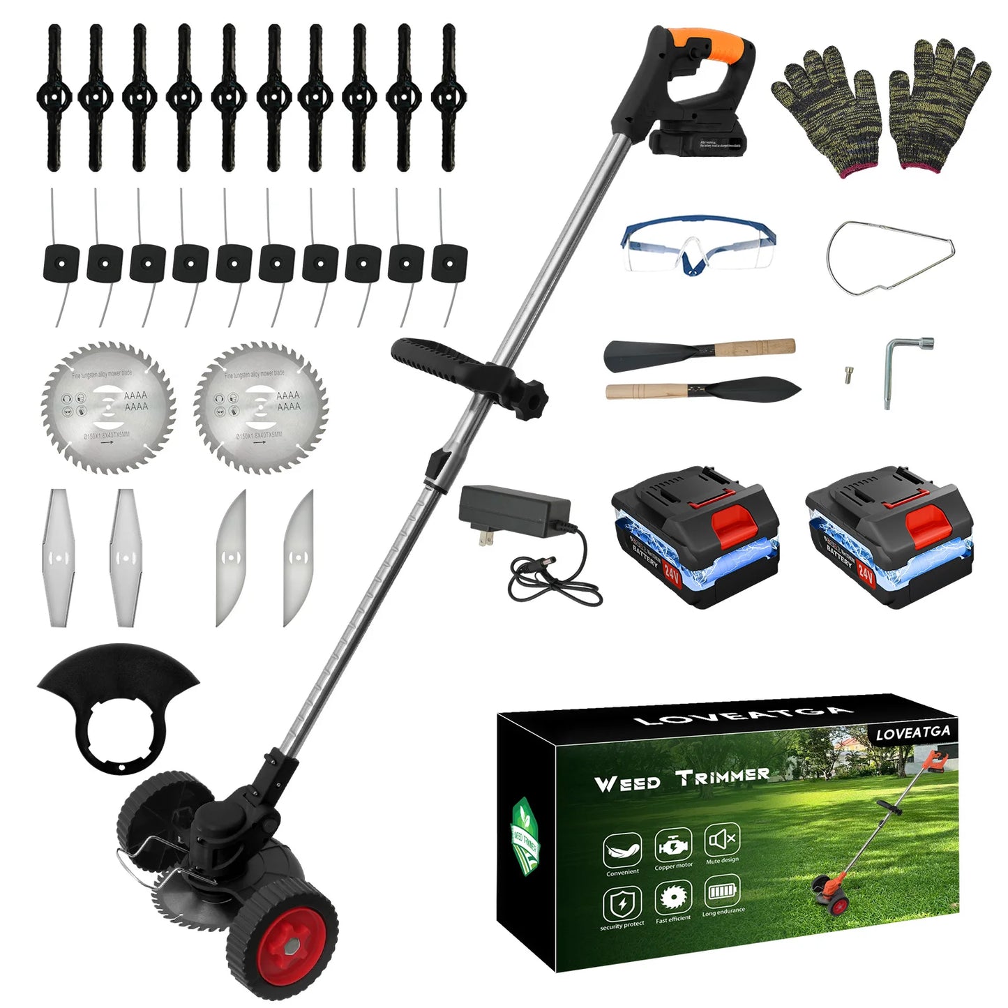 21V Cordless 3-In-1 Grass Trimmer Edger Mower With 2x2.0Ah Batteries