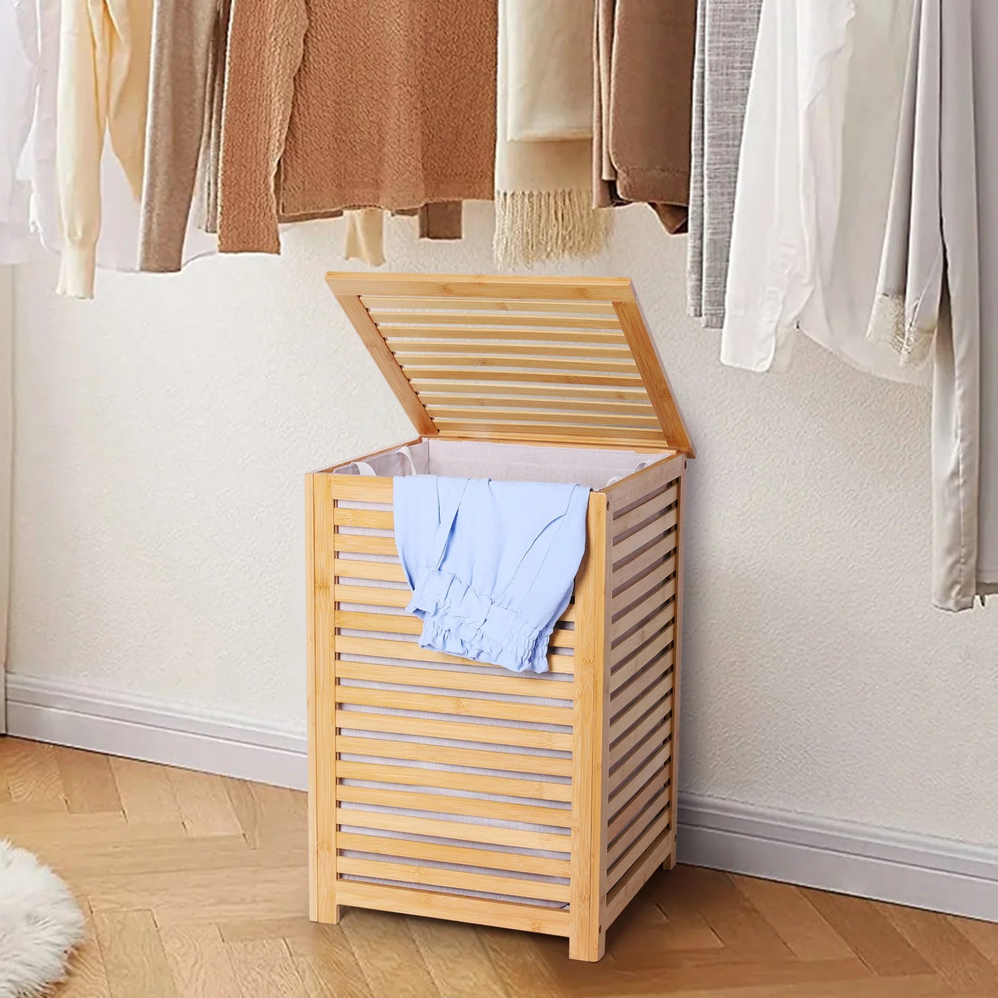 Shunmaii Bamboo Laundry Hamper With Removable Liner Bag