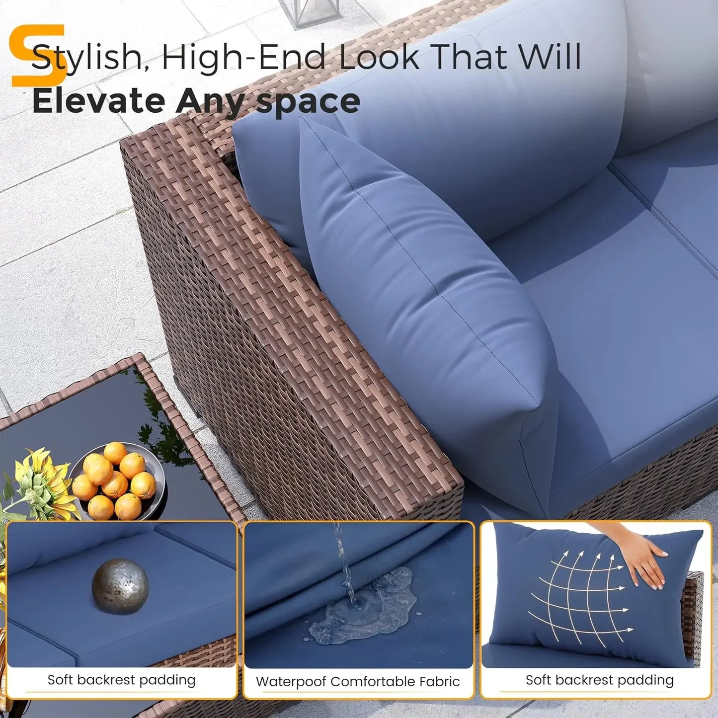 Outdoor Sectional Sofa Set With Fire Pit Table In Wicker