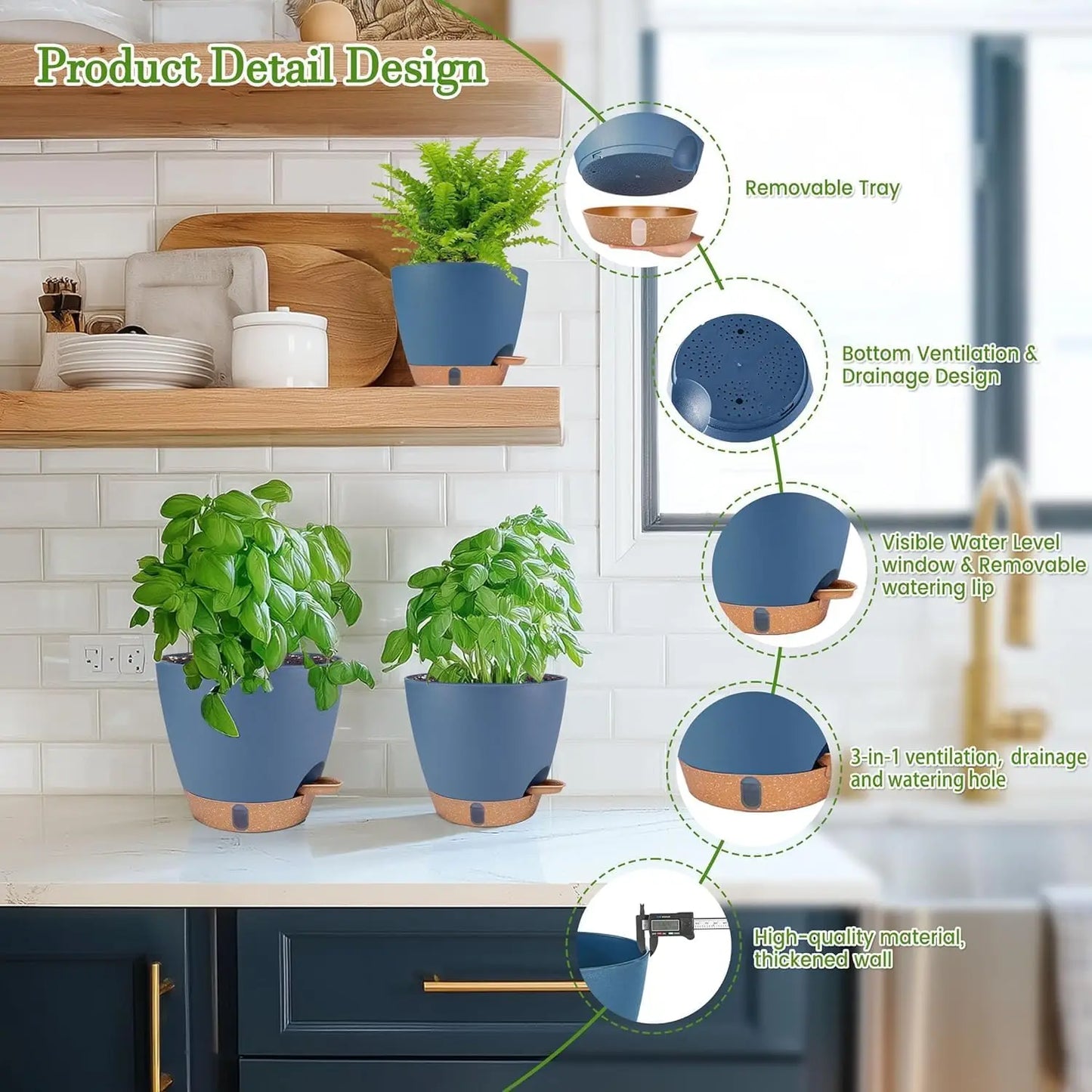 Self Watering Planter Set For Indoor Outdoor Plants With Drainage