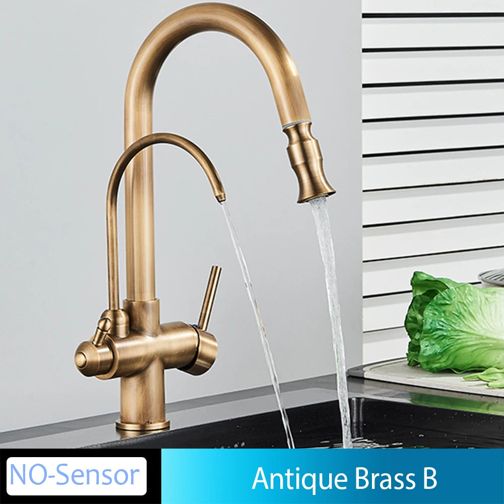 Onyzpily Deck Mounted Brass Dual Handle Kitchen Faucet