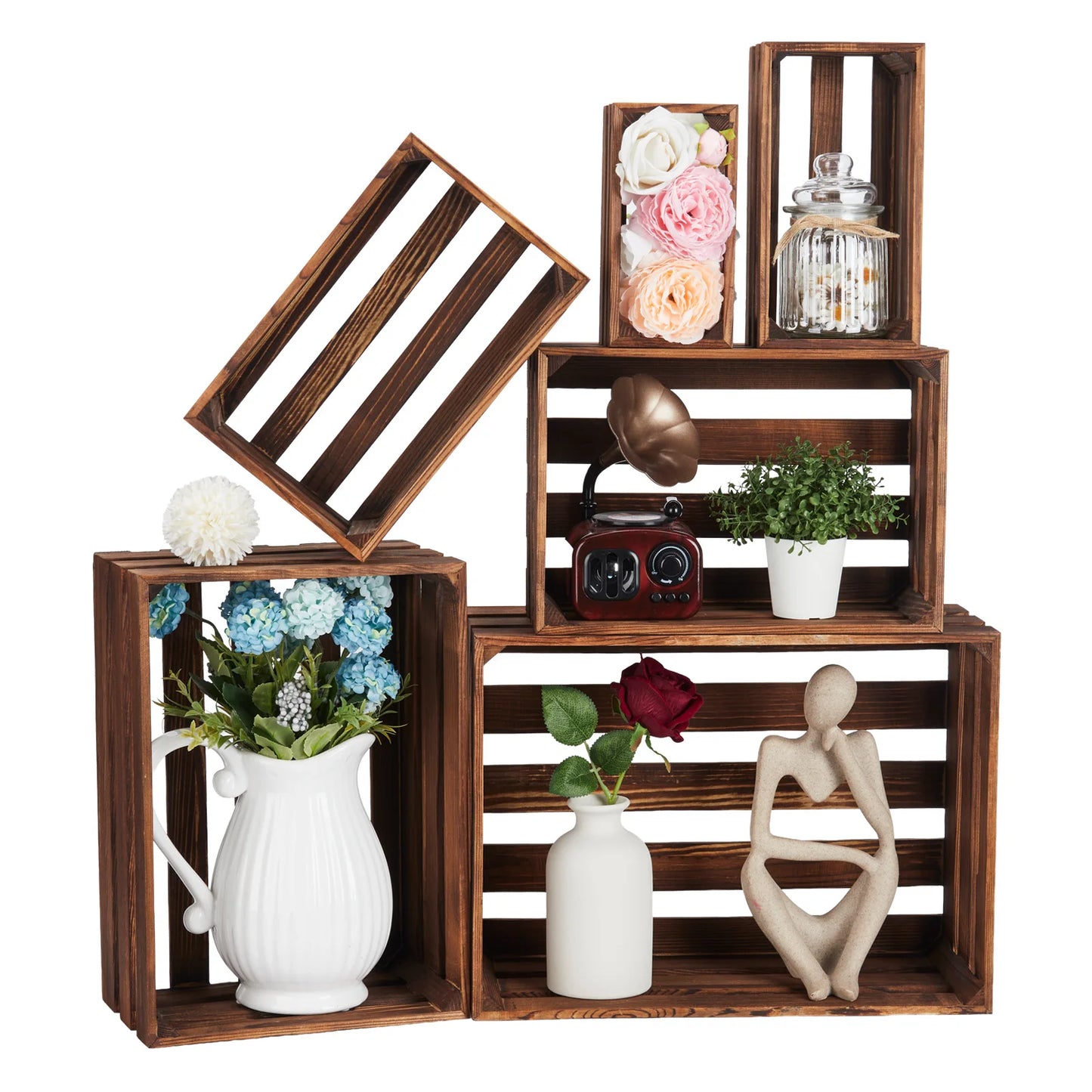 HiMISS 5 Pack Wooden Storage Crates Rustic Farmhouse Decor