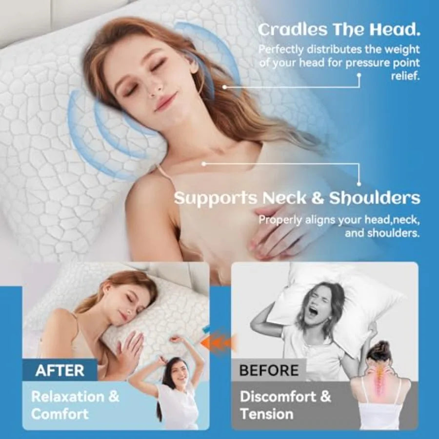 Side Sleeper Cervical Pillow 2 Pack, Ergonomic Cooling Design