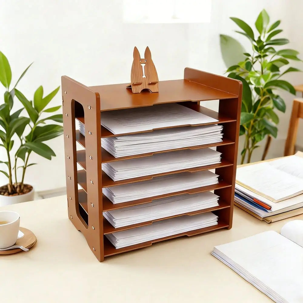 Wood Office Paper Organizer Desktop File Tray Sorter