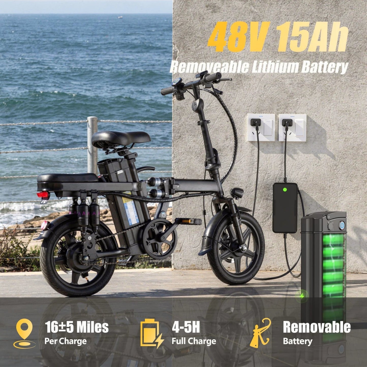 Foldable 500W Electric Bicycle With 48V 15Ah Battery