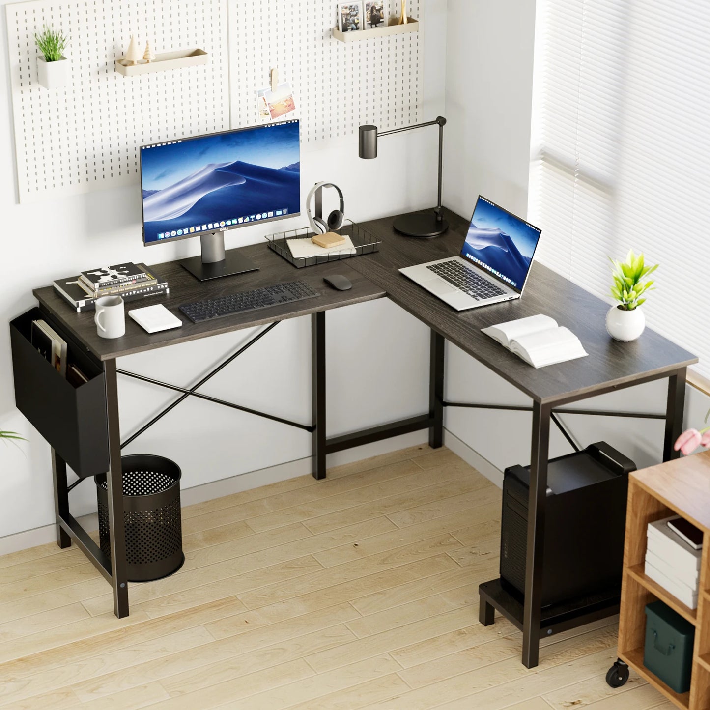 JHK L Shaped Computer Desk With CPU Storage Shelf Unit