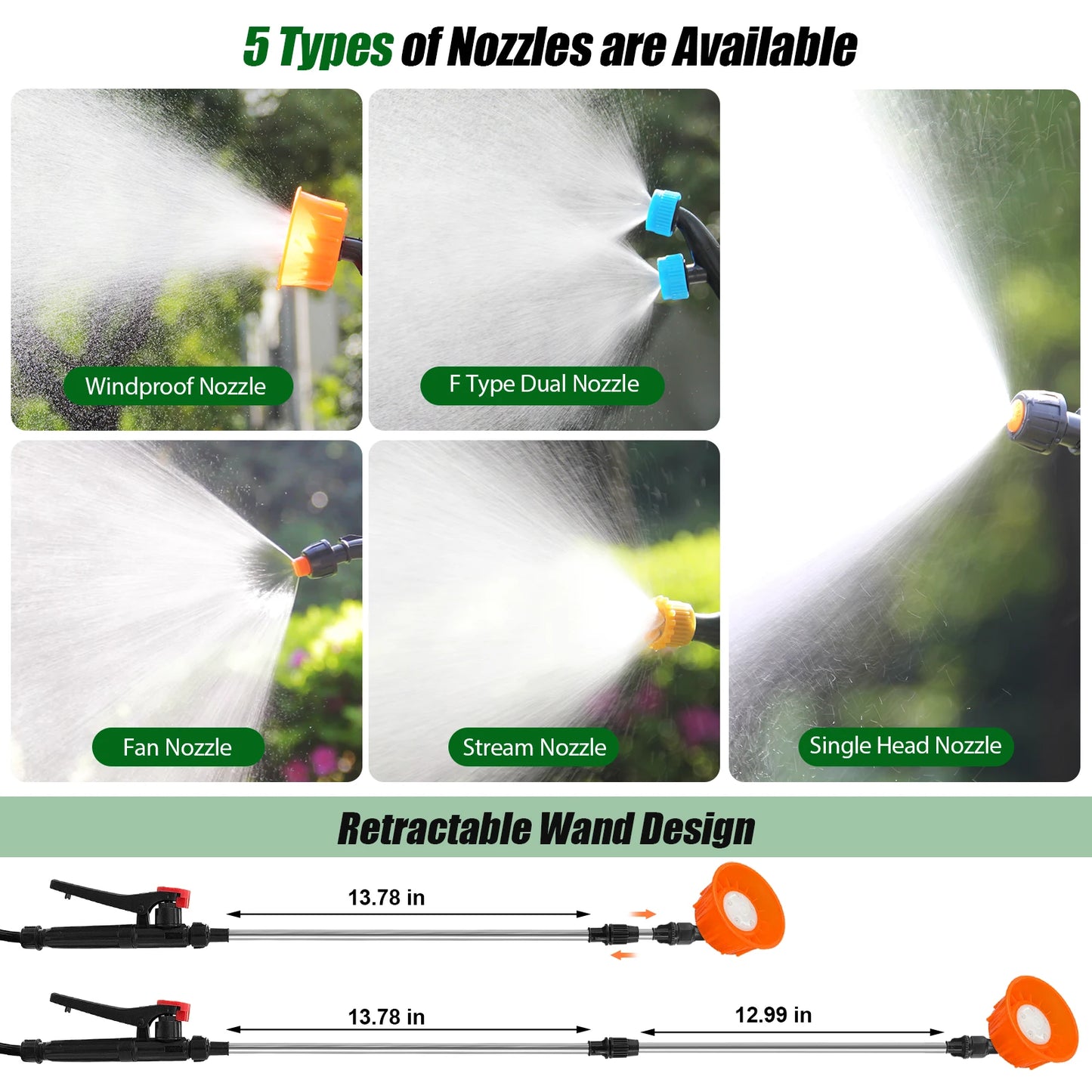 Garden Electric Sprayer With Telescopic Wand And Five Nozzles
