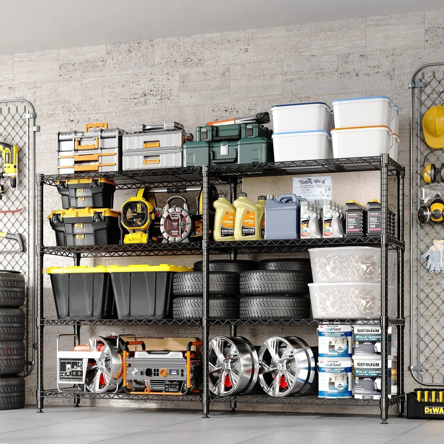 Metal Four Tier Storage Shelves Heavy Duty Wire Shelving Unit Garage