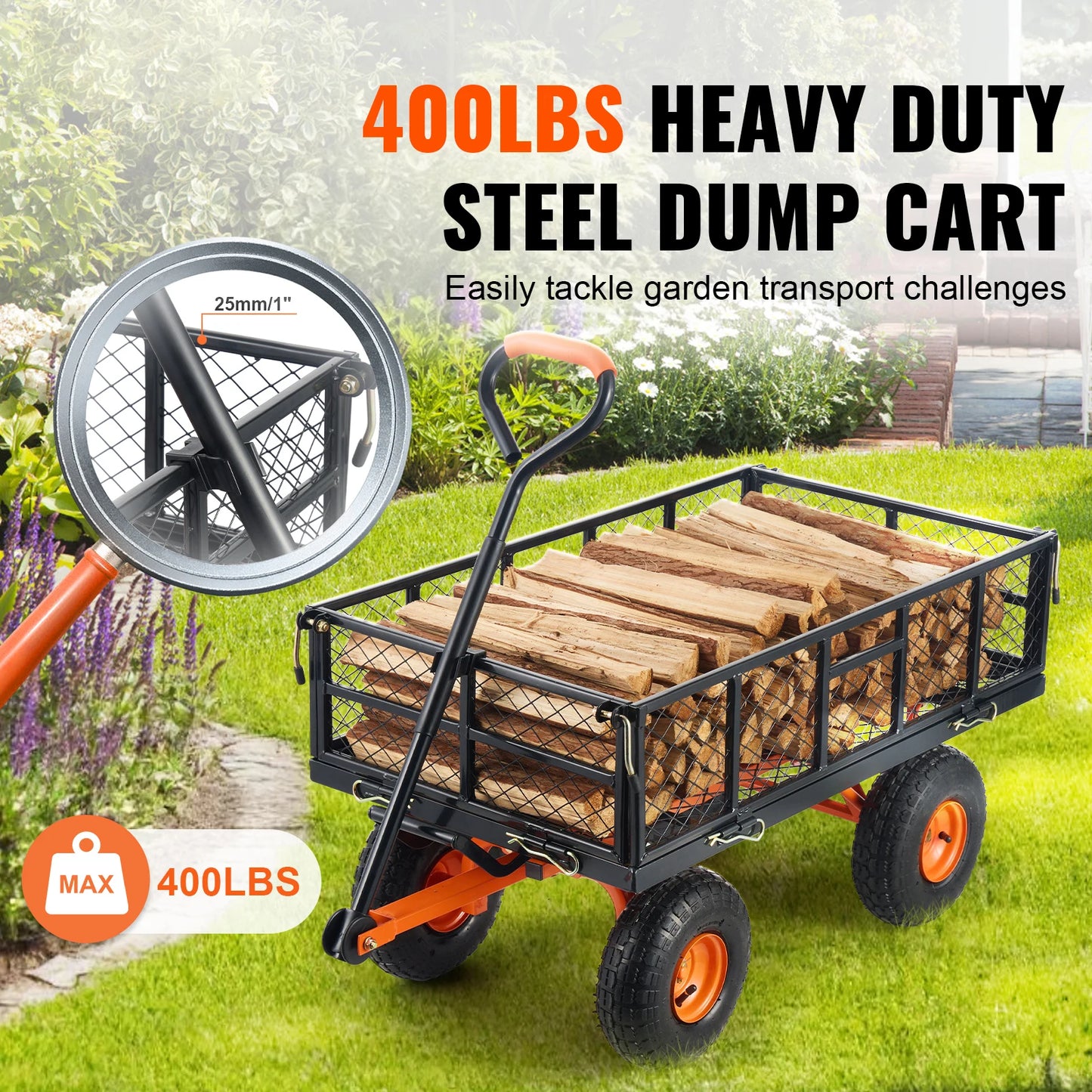 SucceBuy Garden Cart Sturdy Utility Wagon With Dump Cart 400 To 880 Lbs Capacity