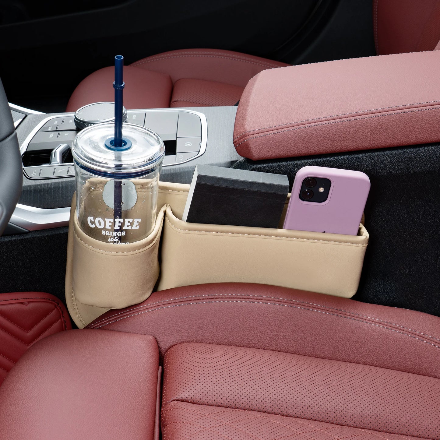 PU Leather Car Seat Gap Filler Cup Holder Organizer