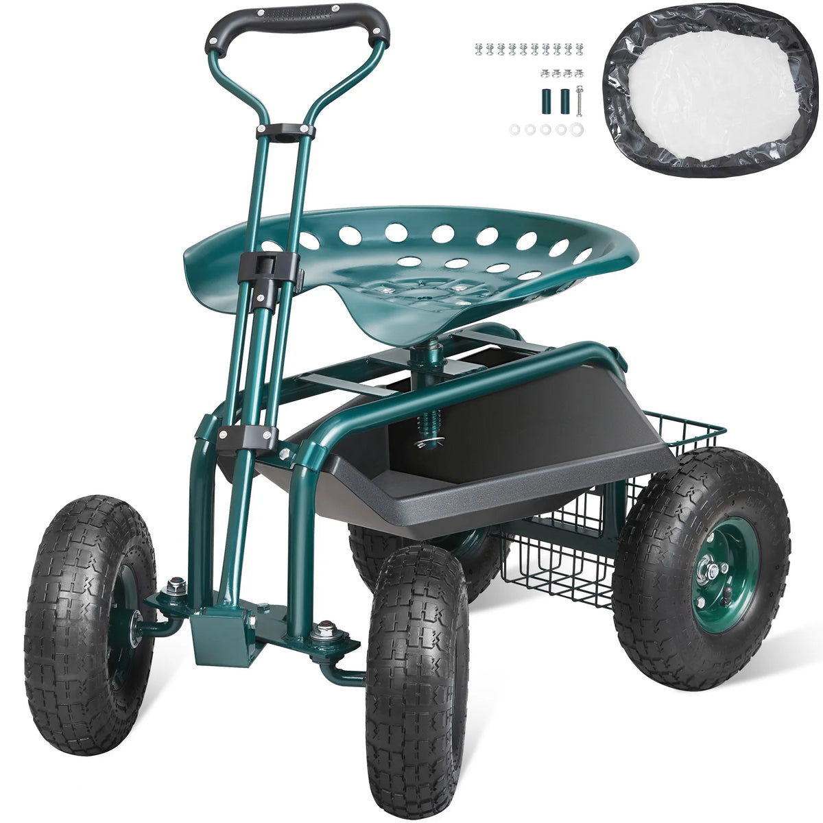 SucceBuy Garden Cart Rolling Workseat With Swivel Seat
