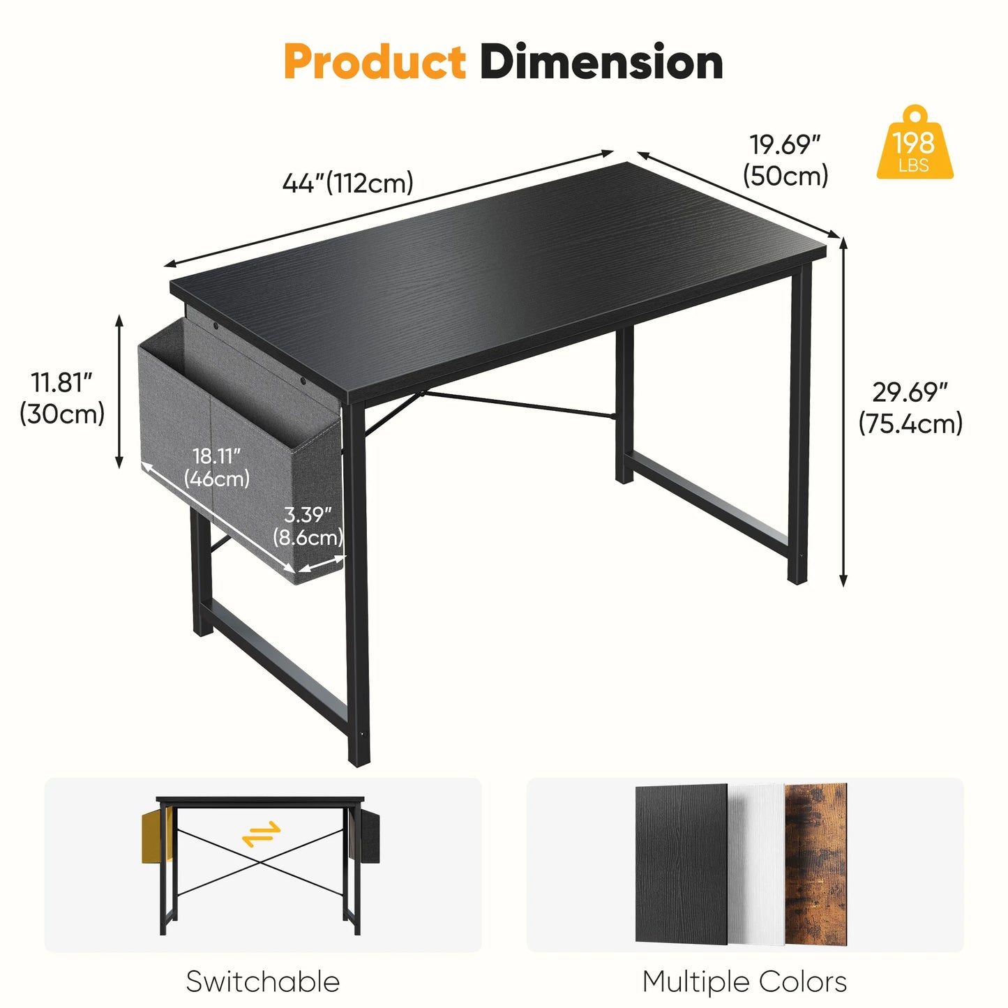 JHK Adjustable Computer Desk With Storage Bag Metal Frame Wood Top Assembly