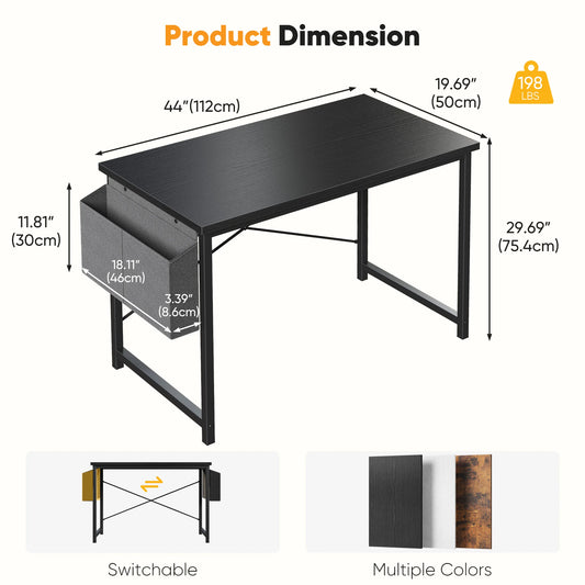 JHK Adjustable Computer Desk With Storage Bag Metal Frame Wood Top Assembly
