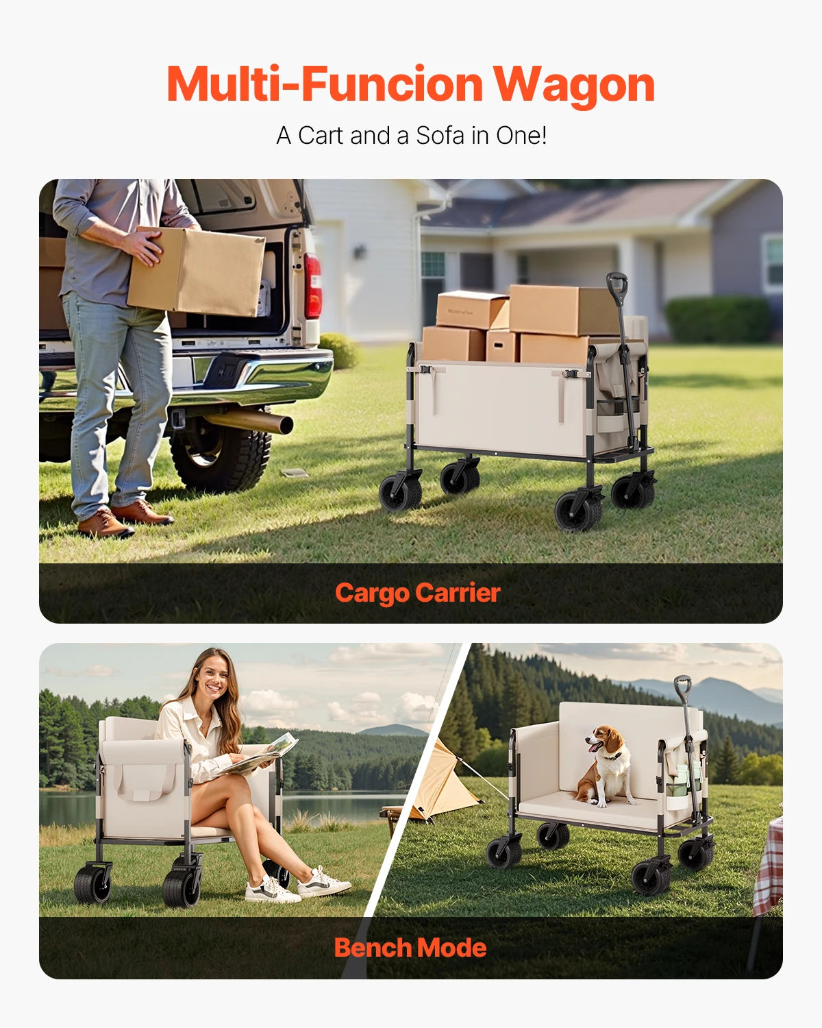 Vevor Collapsible Folding Wagon 550 Lb Load Portable Utility Cart