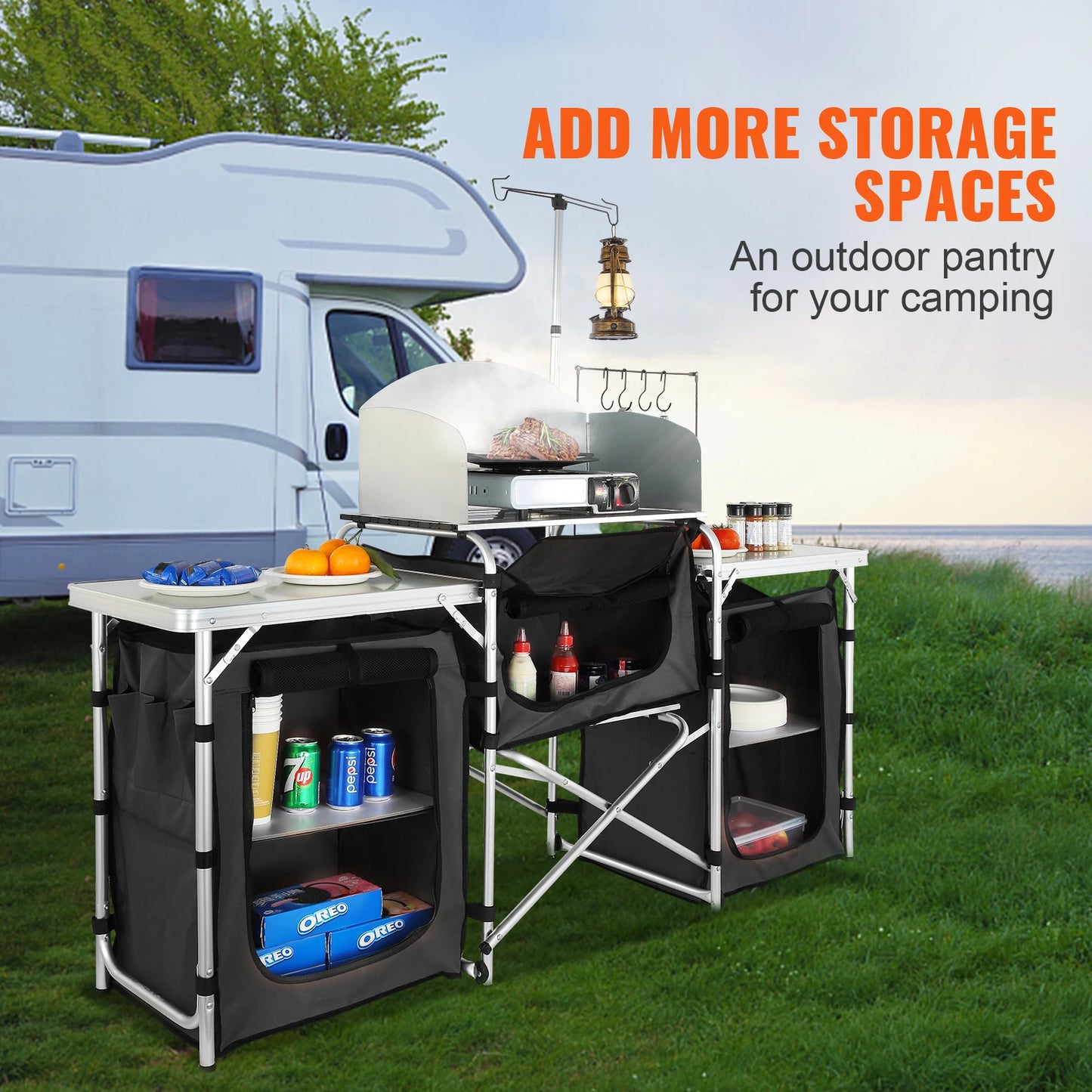 SucceBuy Aluminum Camping Kitchen Table And Grill Rack