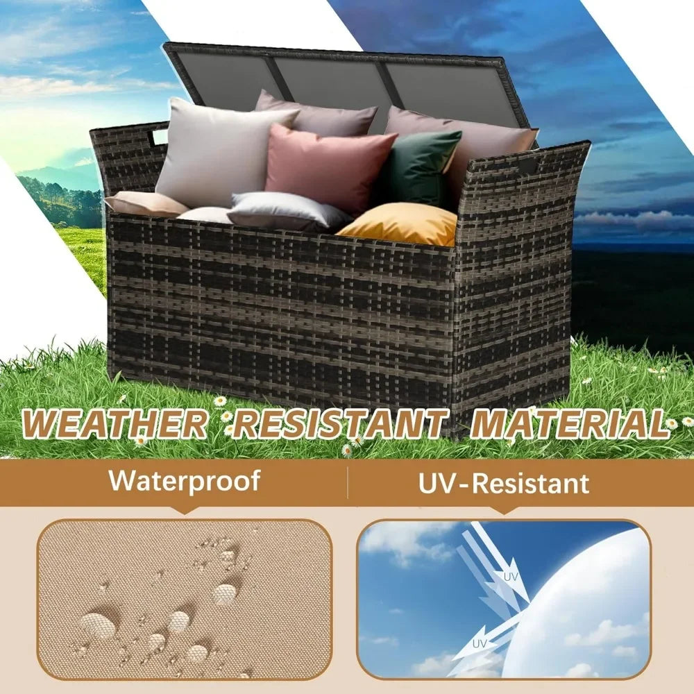 Outdoor Wicker Storage Bench With Cushion Patio Rattan Deck Box