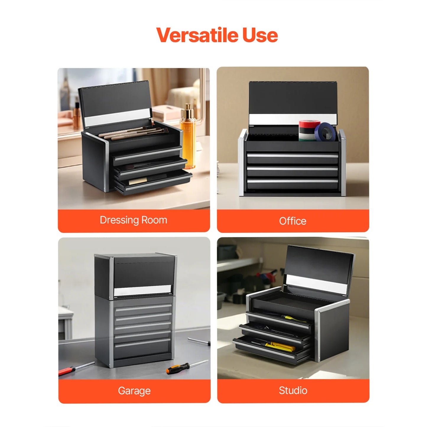 SucceBuy 3-Drawer Metal Tool Box With Ball Bearing Powder Coated