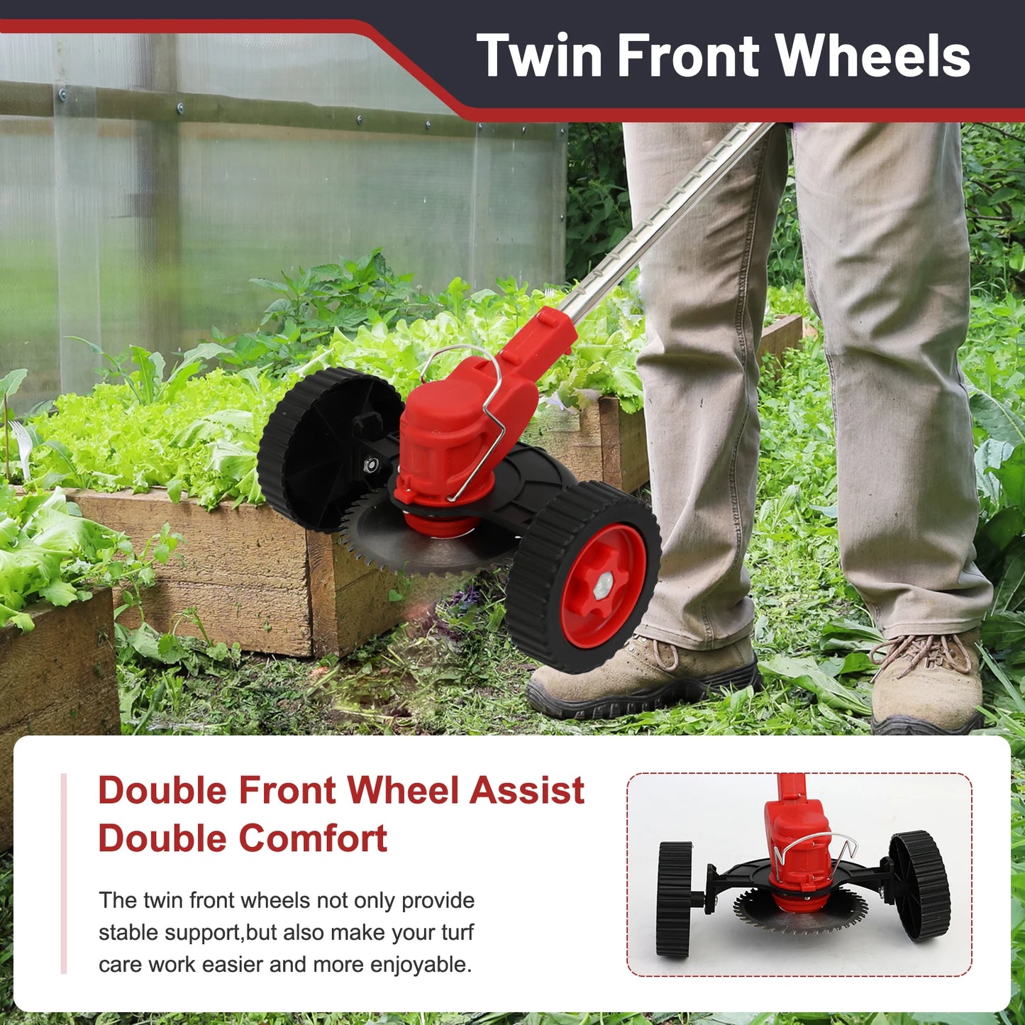3-In-1 Cordless Grass Trimmer With Wheels Battery Included
