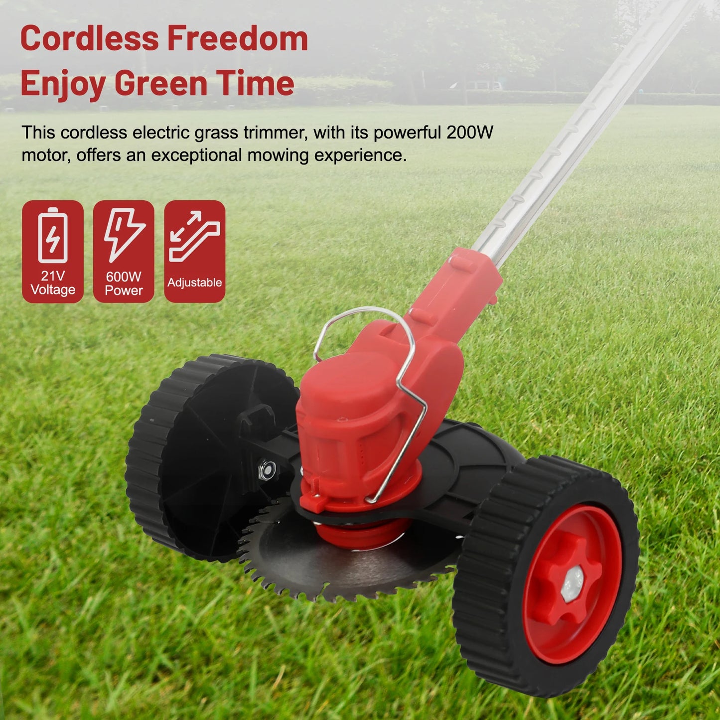 3-In-1 Cordless Grass Trimmer With Wheels Battery Included