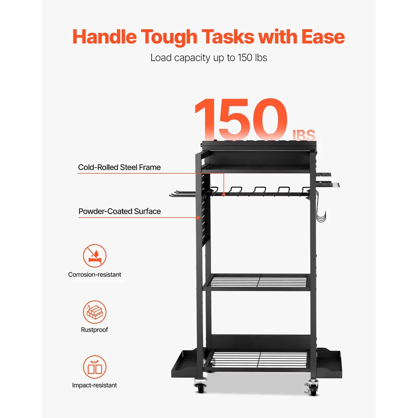 VEVOR 4-Tier Tool Organizer Cart With Charging Station For Workshop
