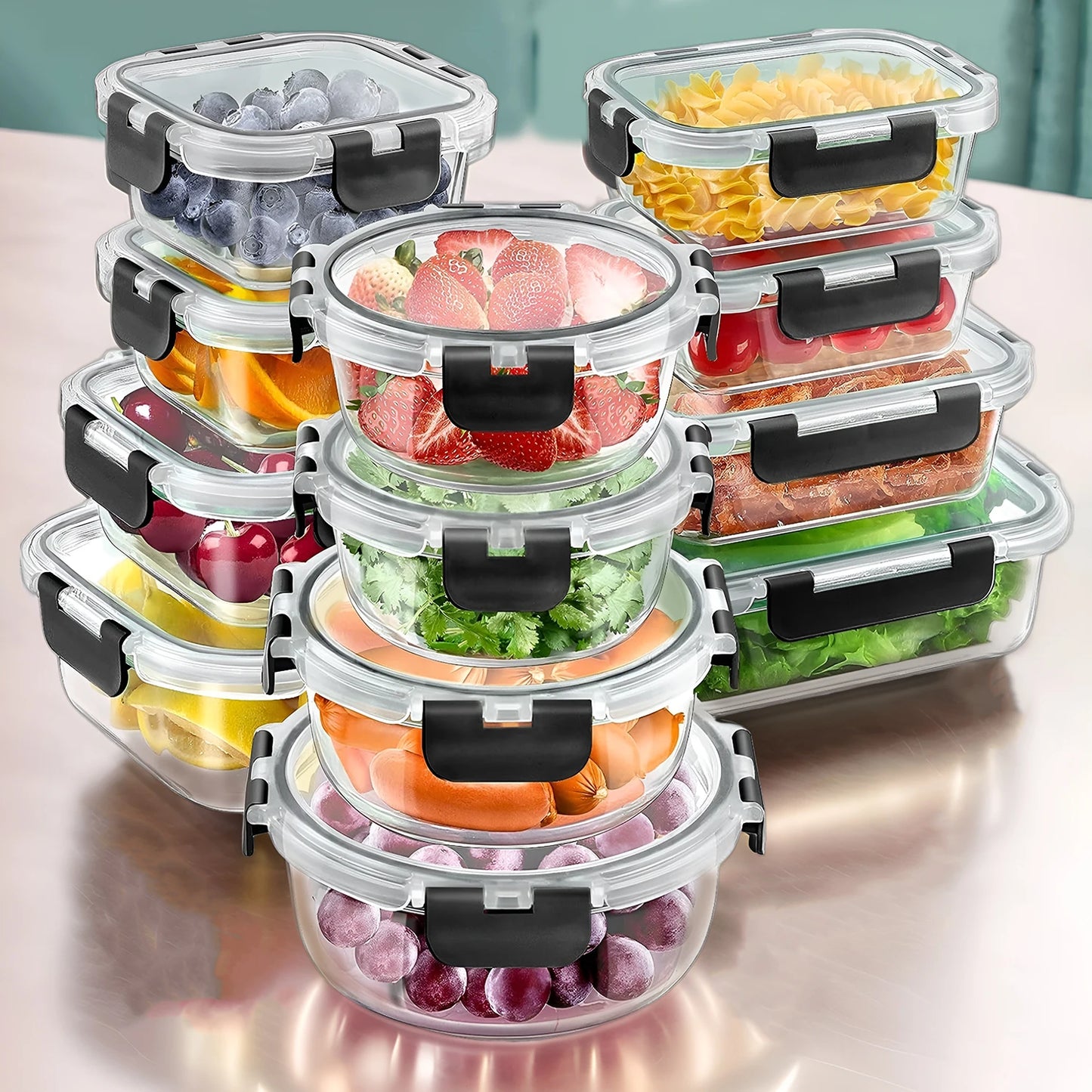 Glass Lunch Box Set 12 Piece Airtight Bento Boxes Containers
