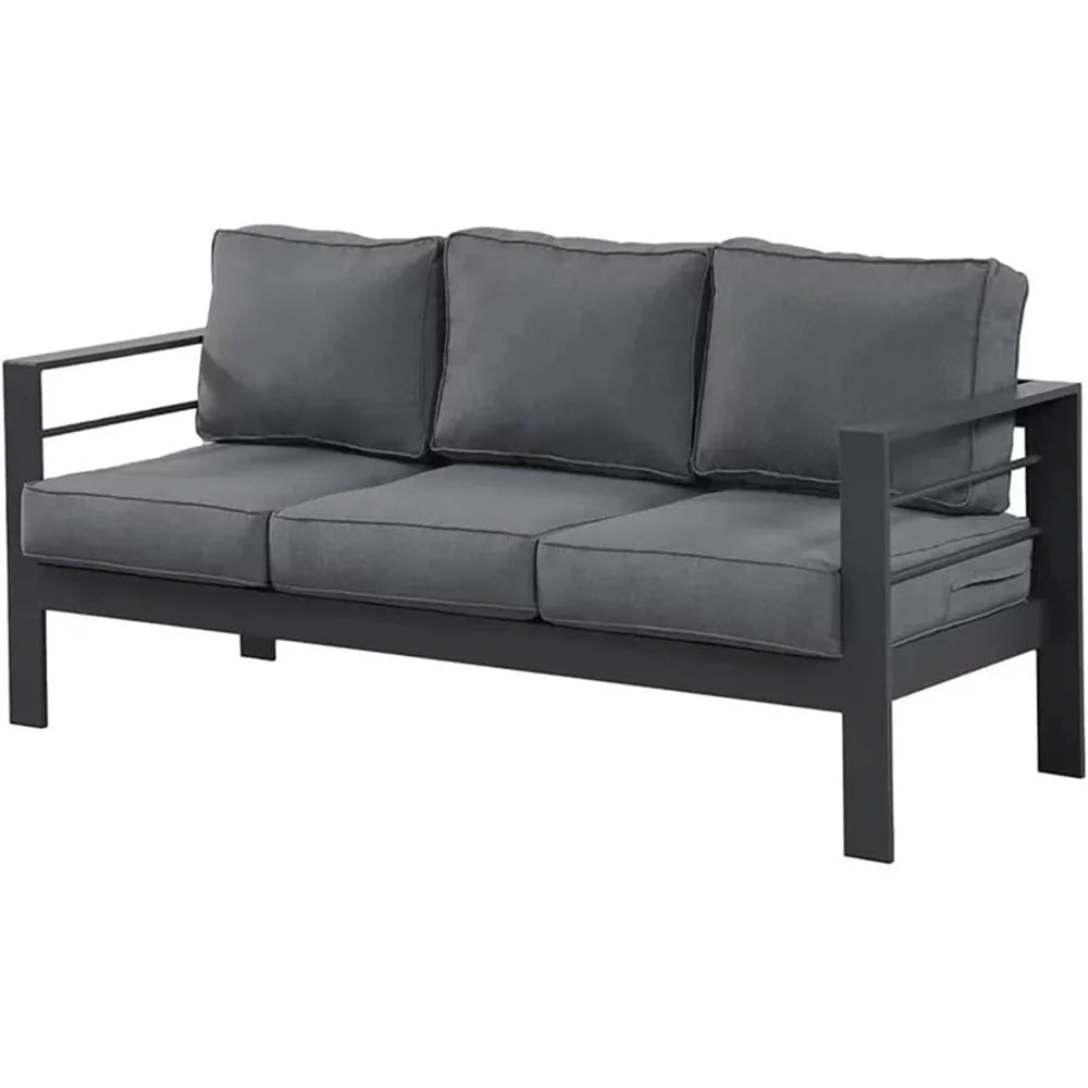 Aluminum Outdoor Patio Sofa, 3-Seat All-Weather Couch With Cushions